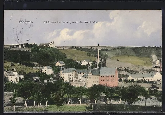 Ansichtskarte Rosswein, Blick vom Hartenberg nach der Wettinhöhe 1913