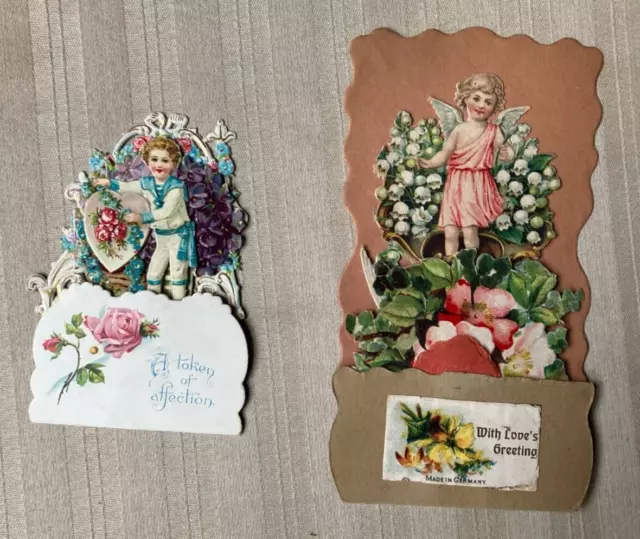 Vintage VICTORIAN Valentine Cards 3-D Die-Cut Stand UP - Lot of 2