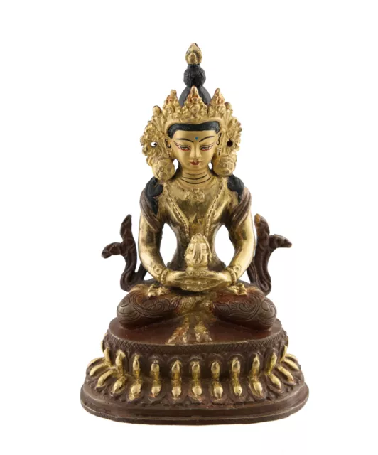 Statue Tibetan Of Buddha Amitabha Copper And Gold Embellishment Nepal AFR9-3480