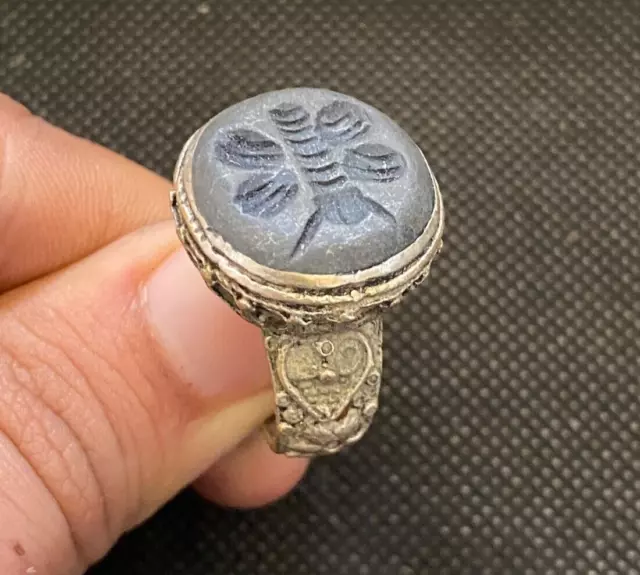 Ancient Roman Warrior Ring Silver Engraved Authentic Historic Artifact