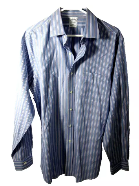 Brooks Brothers Mens Dress Shirt 16 35 Slim Blue Purple Striped Non-Iron Button