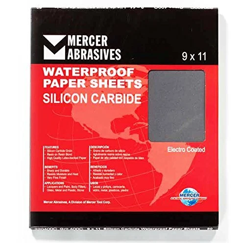 Silicon Carbide Waterproof Paper Sheets, Grit 220C (50 pack)