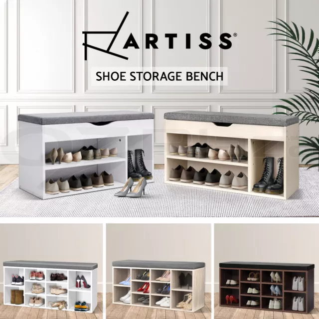 Artiss Shoe Cabinet Bench Shoes Storage Rack Organiser Shelf Cupboard Wood White