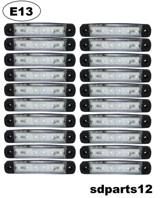 20 X Segnalatore Luce Ingombro Bianco 6 Led 12v Luce Anteriore Auto Fuoristrada