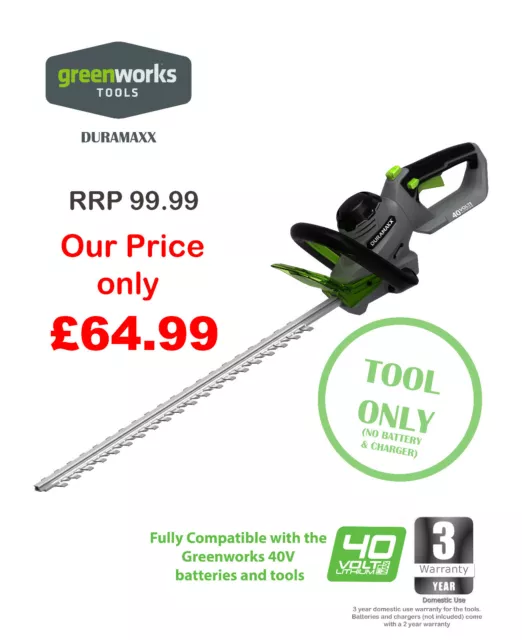 Greenworks Duramaxx Cordless 40V Hedge Trimmer (Tool Only-No battery No charger)