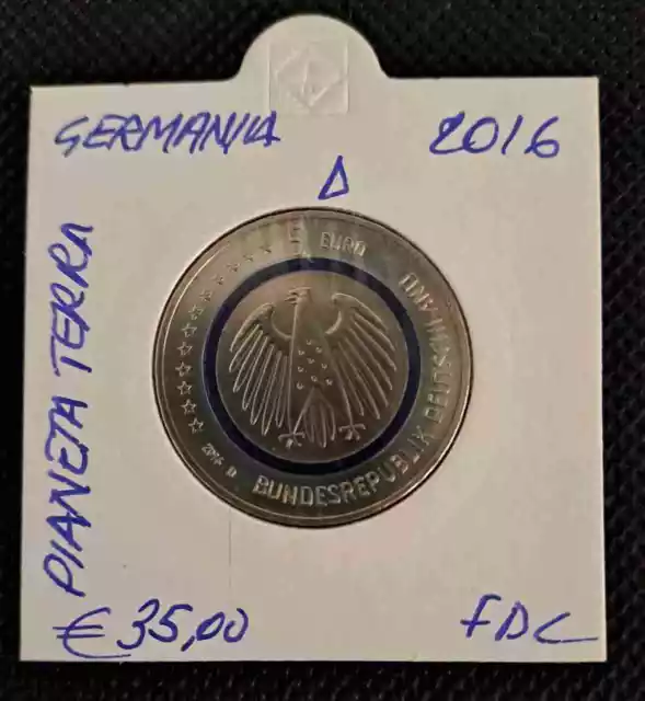 2016 GERMANIA: 5 euro commemorativo PIANETA TERRA (BLU PLANET EARTH) zecca "D"