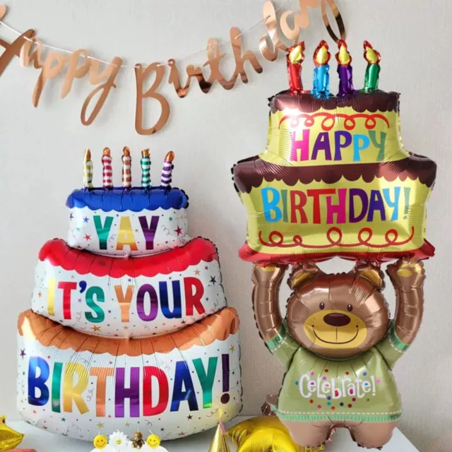 Happy Birthday Foil Balloons Birthday Balloons Cartoon Bear 3-Layer Large Cake