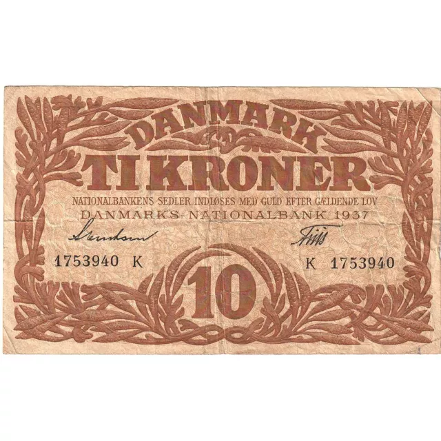 [#636142] Geldschein, Dänemark, 10 Kroner, 1937, KM:31a, SS