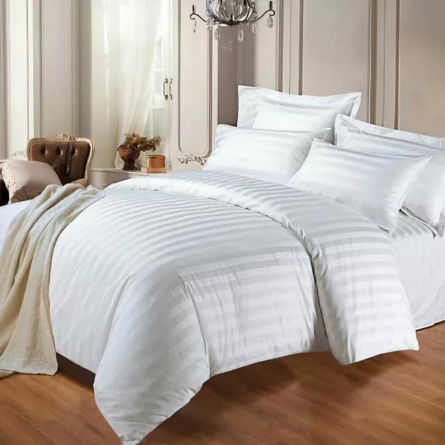 Luxury Hotel Quality Duvet Cover Sets 100% Egyptian Cotton Satin Stripe Double