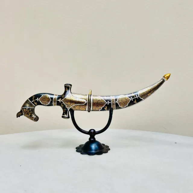Indian handcrafted indo Persian horse hilt dagger with gold & silver koftgari