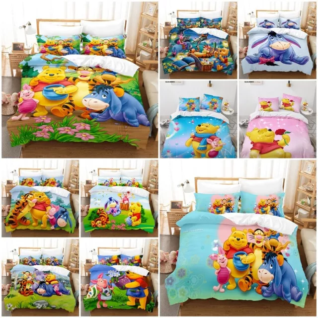 Winnie The Pooh Doona Duvet Cover Pillowcas Single Double Queen Bedding Set Gift
