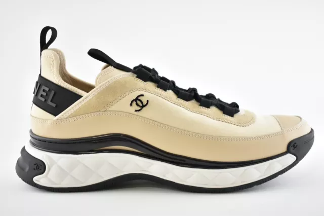 CHANEL REV MENS Beige Black White CC Logo Lace Up Low Top Trainer Sneaker  44 11 $1,977.75 - PicClick