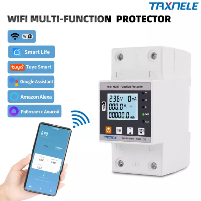 63A Tuya WiFi Smart Earth Leakage Over Under Voltage Protector Breaker Timer