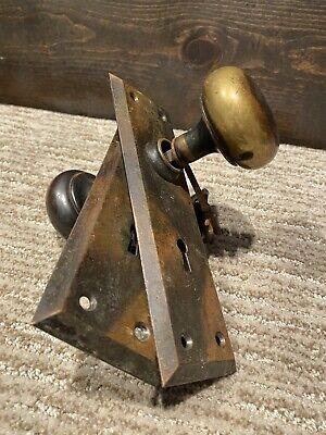 Vintage/Antique Metal Door Lock/Plates/Knobs with Skeleton Key - Minor Rust #1
