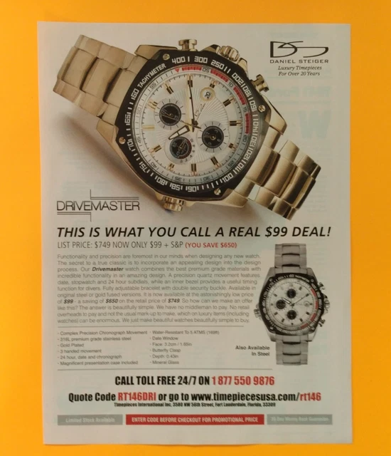 Daniel Steiger Drivemaster Watch Print Ad  FRAME IT! Nice watch