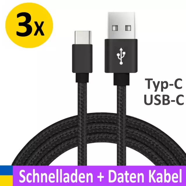 3x Typ C Ladekabel SCHNELL Lade Daten USB C für Samsung Huawei S20 S21 S8 S9 S10