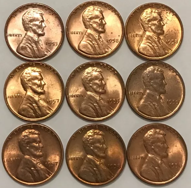 Lincoln Wheat Cent Penny Au-Bu Uncirculated 9 Per Lot Grab Bag