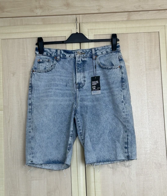 PRIMARK WOMEN'S BLUE Raw Hem Holiday 100% Cotton Denim Shorts