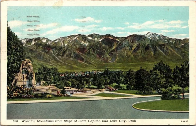 Wasatch Mountains From Steps State Capitol Salt Lake City UT Utah WB Postcard PM