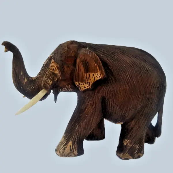 Wood Elephant Sculpture Lucky Statue Handmade Carved Wooden Figurine From Ceylon 2