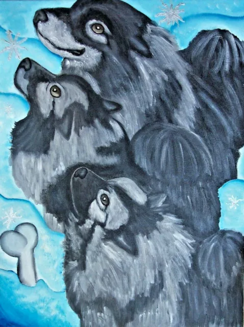 Keeshond Collectible 4x6 Art Print of Painting Signed by Artist KSams Winter