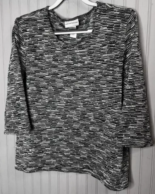 Alfred Dunner Womens SWEATER XL Unique Black Silver Gray Weave Pullover