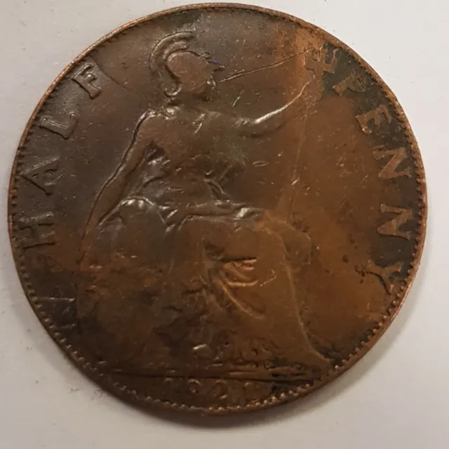 Old Coin 1921 Britannia Halfpenny British