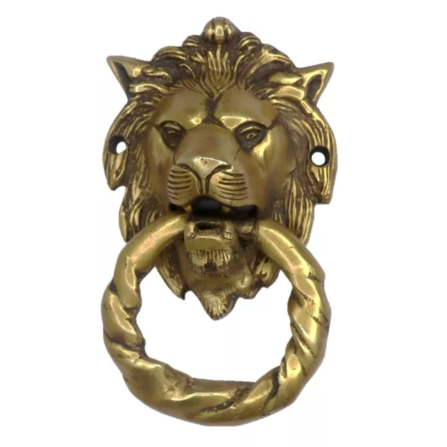 Antique Style Lion with Knotted Rope Shape Door Knocker Handmade Brass Door Bell