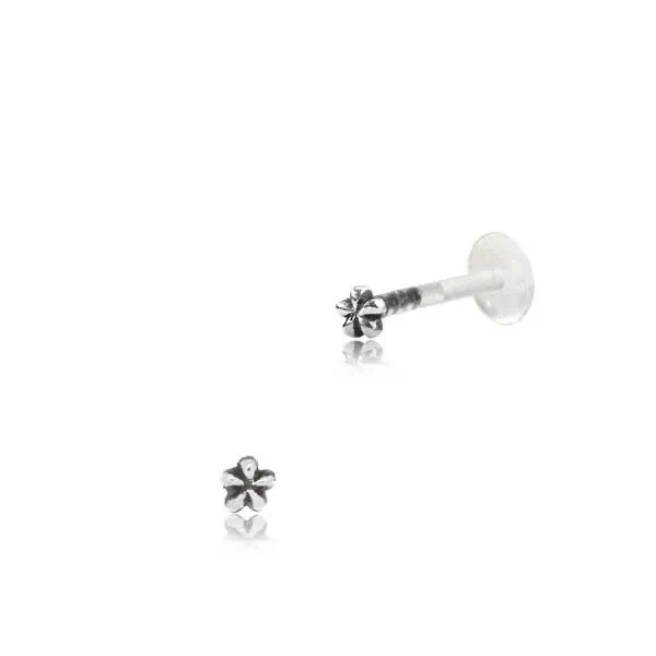 1 Real Silver Flower Labret Tragus Ear Ring Lip Nose Ring Earrings Bioplast Stud