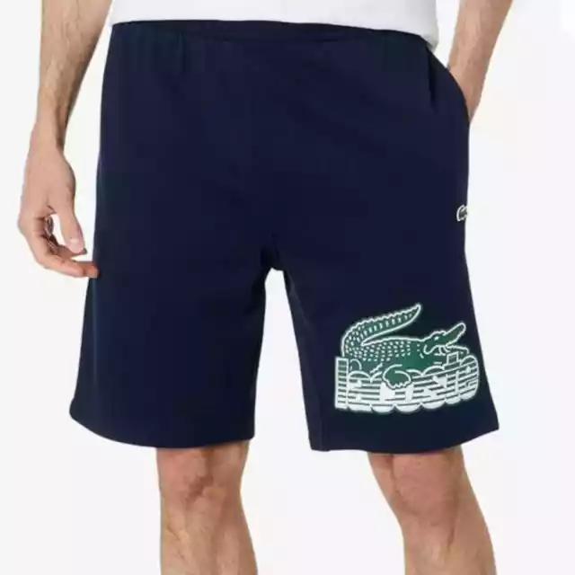 LACOSTE REGULAR FIT Graphic elastic waist Shorts Navy Size Large NWT ...