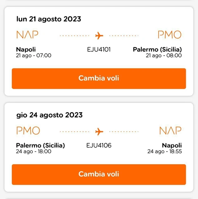 BIGLIETTO AEREO NAPOLI Palermo Andata E Ritorno EUR 120,00 PicClick IT