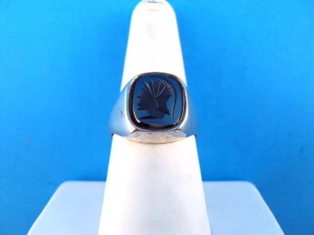 Vtg 1977 Men's Sterling Silver Intaglio Hematite Ring--Sz 8--Birmingham England