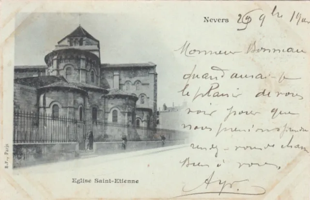 NEVERS église saint-étienne timbre noir 10 cent. 1900