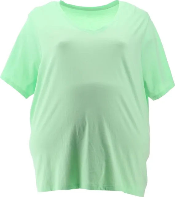 Lands' End Women Short Sleeve Relaxed V-Neck T-Shirt Green Ash PM NEW 411454
