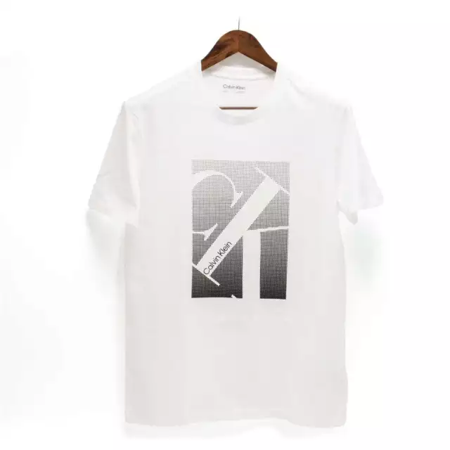 Men's Calvin Klein White CK Logo T shirt Crew Neck Logo Tee NEW