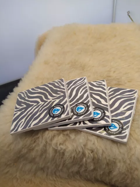 Natural Ceramic Tile Natural Stone Drink Coasters Zebra Print Absorbant Set Of 8