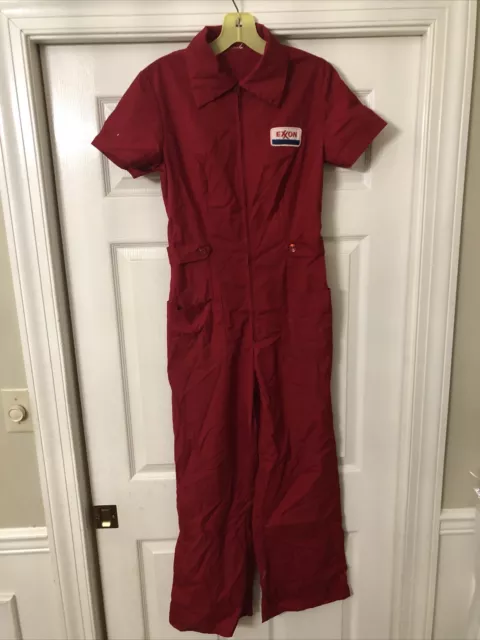 Vtg Exxon SS Red Ladies Mechanic Overalls Coveralls Logo Patch