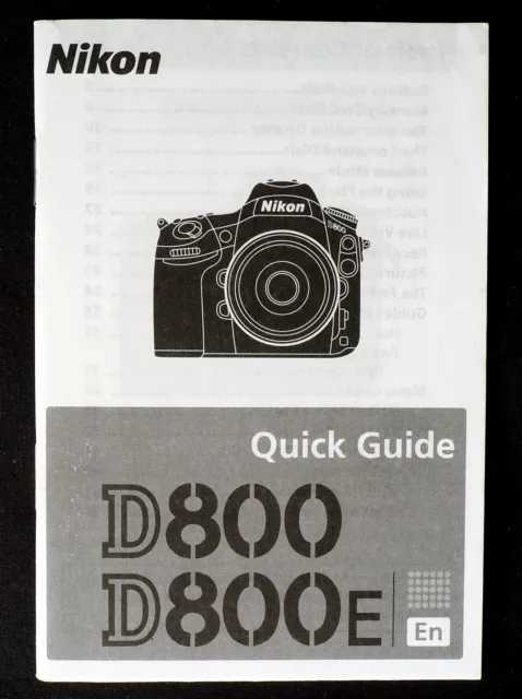 Original Nikon D800 D800E Quick Guide User Manual 2012 Edition - Excellent