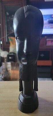 VTG Hand Carved Ebony Wood African Man Bust Sculpture.