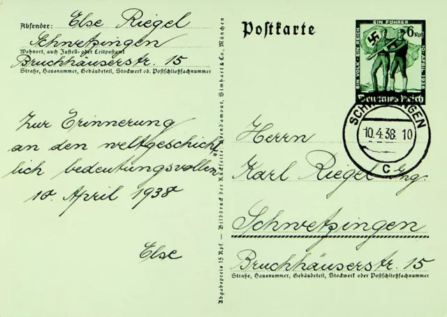 Sephil Deutschland 1938 Führer & Karte Vor WWII 6rpf Ppc Von & Sich Schwetzingen