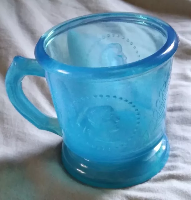 Rare Antique EAPG Beautiful Blue Glass Cameo Ceres Mug.