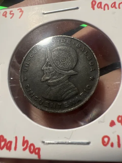 1953 Panama Silver 1/4 Balboa Coin Completely Black Toning High Grade Too B314