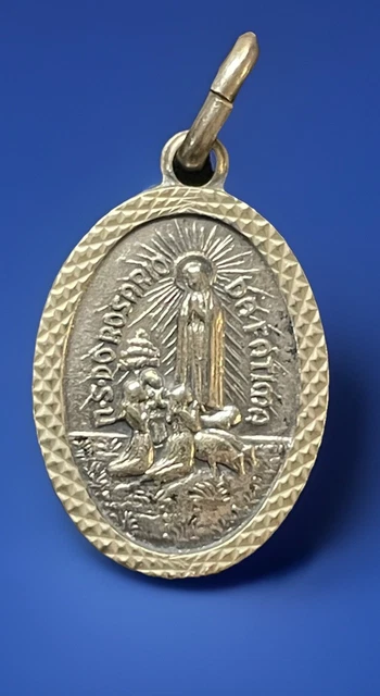 VINTAGE CATHOLIC OUR Lady of The Rosary Fatima Silver Tone Religious ...