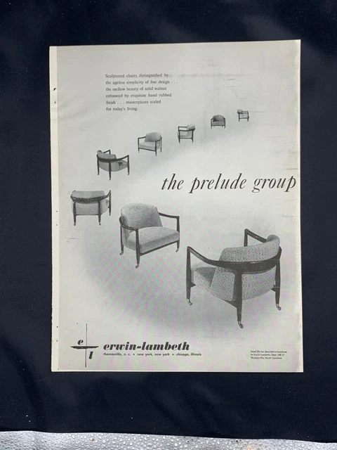Magazine Ad* - 1955 - Erwin-Lambeth Furniture - Mid Century Modern - Prelude