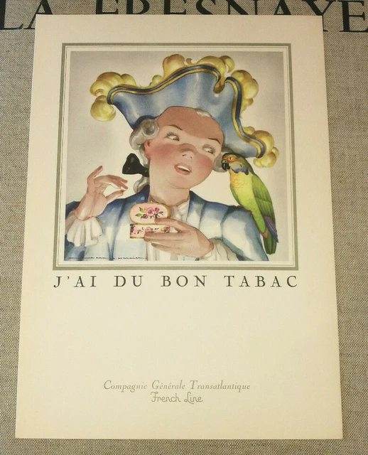 Menu Cgt French Line Illustrato Jean Adrien Mercier Anni 50 J'Ai Di Bon Tabacco