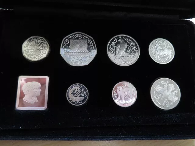 Isle of Man Silver Proof 7 Coin Set + Plaque, 1982, Boxed