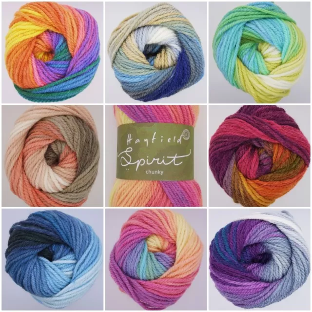 Sirdar Hayfield Spirit CHUNKY Self-Striping Rainbow Knitting Wool Yarn 100g