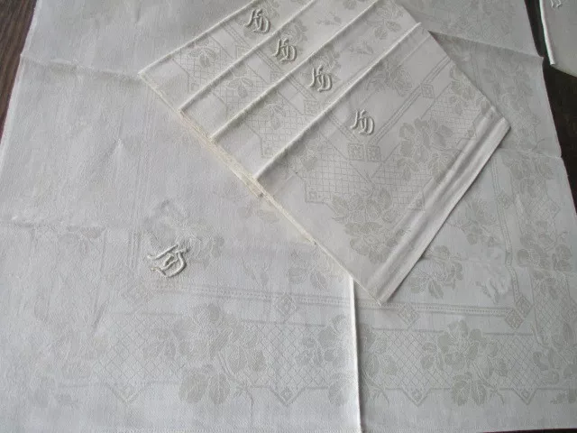 5 wunderschöne alte Leinen Damast Servietten Monogramm Jugendstil (3/2)