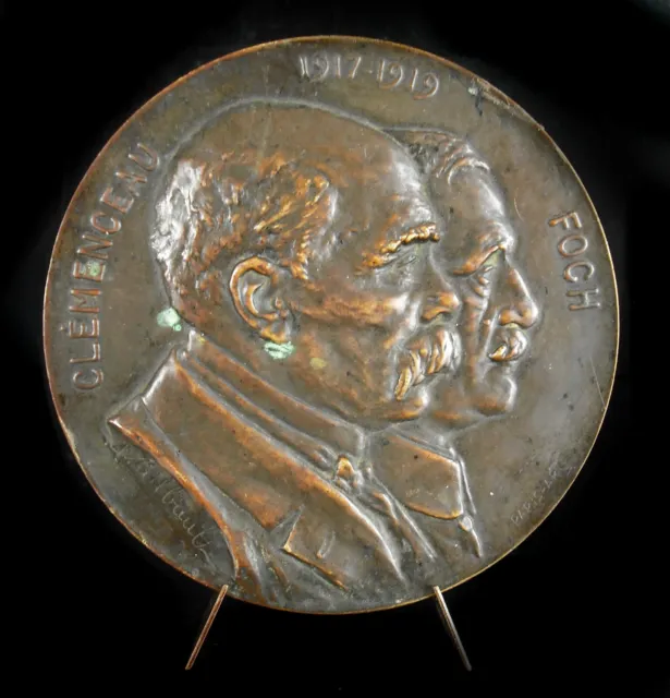Medaille 96mm Georges Clemenceau Ferdinand Foch Dvd-Brenner Gilbault 1918