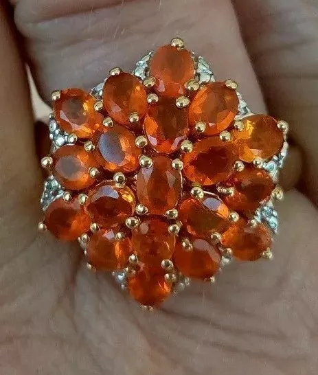 Beautiful Sterling Genuine Fire Opal Ring Size 8